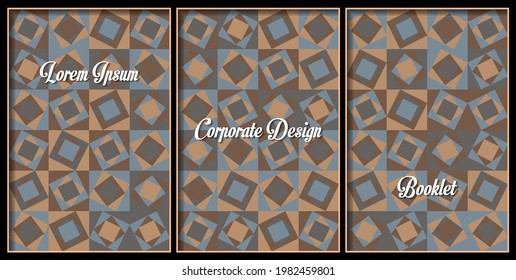 hermoso tríptico con rayas geométricas en colores cálidos. tríptico en colores cálidos. tres imágenes abstractas en marcos blancos. cuadrados superpuestos de diferentes tamaños, letras blancas y marcos. vector
