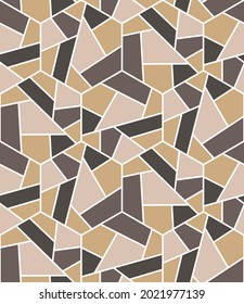 beautiful geometric tiled seamless pattern. beige, mustard, brown various polygons are lined up in a certain order on a white background. vector 