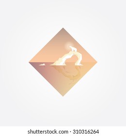 Beautiful geometric triangular symbol with polar bear on a melting glacier in soft pastel colors. Contemporary minimalistic climate change concept vector illustration