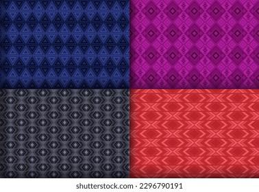 Beautiful geometrical rhombus seamless ornament collection. Native american motif ethnic patterns. Rhombus lozenge geometric vector repeating texture bundle. Monochrome background templates.