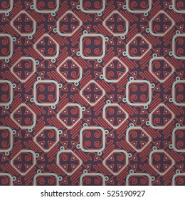 Beautiful geometrical seamless pattern background in maze style. Complex medley repeatable backdrop. Retro texture. Colorful, graphical design for surface, web, curtain or other purpose.