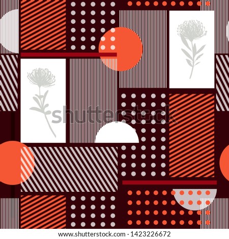 Beautiful  Geometry minimal seamless pattern simple shape and silhouette flowers and stripe modern vector pattern design for fashin ,fabric,web,wallpaper and all prints on dark maroon color