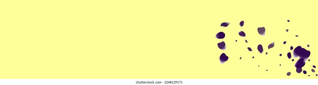 Beautiful Geranium Spring Vector Yellow Panoramic Background. Fly Petal Wallpaper. Purple Flower Dutch Template. Delicate Blossom Fall Frame.