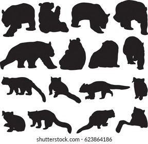 Beautiful Giant Panda And Red Panda Or Lesser Panda Silhouette Contour