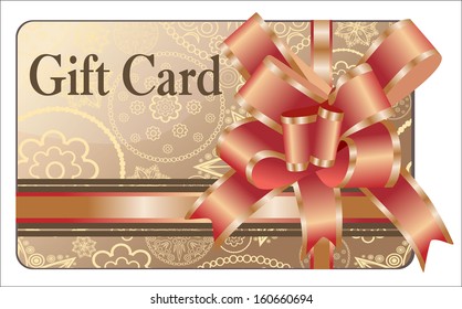 Beautiful gift card with red ribbons and bow