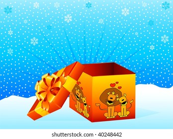  beautiful gift with a lions on a background for christmas