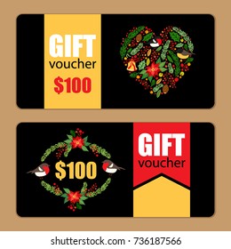 Beautiful gift voucher templates with hand drawn Christmas and New Year elements