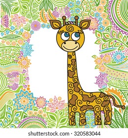 Beautiful giraffe and floral nature pattern background vector illustration