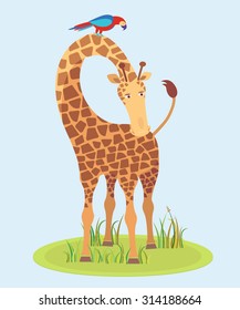 Beautiful Giraffe on grass looking at us, vector illustration