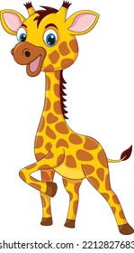 beautiful giraffe smiling and lifting one leg cartoon vector illustration