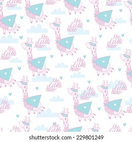 Beautiful giraffes seamless pattern. Pastel children background. 