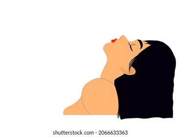 A beautiful girl after hair care from left side shoulder and head view