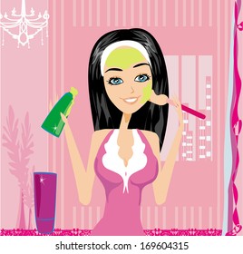 beautiful girl applying moisturizer 