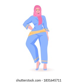 beautiful girl arab woman female cartoon character standing pose full length isolated vector illustration