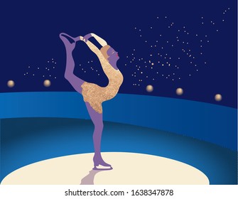 Beautiful girl athlete in the stadium. Figure skating. Girl on the rink.