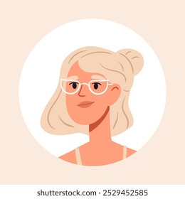 Beautiful girl avatar. Woman portrait, stunning woman face, young lady flat vector illustration. Cute female character portrait