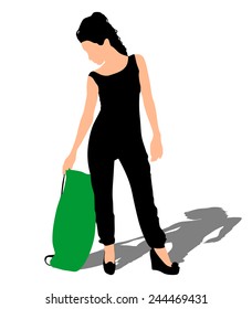 Beautiful girl with a backpack, vector 