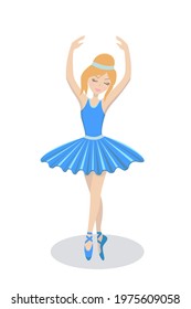 Beautiful girl ballerina in a blue dress dancing on stage in the spotlight. Vector illustration