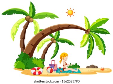 Beautiful girl at the beach illustration