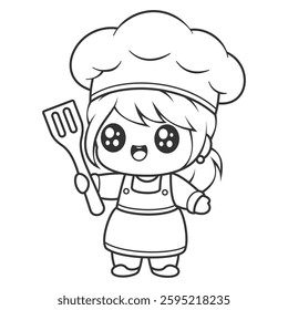 Beautiful girl becomes a great chef, for coloring