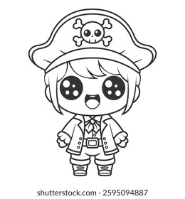 Beautiful girl becomes a pirate, for coloring