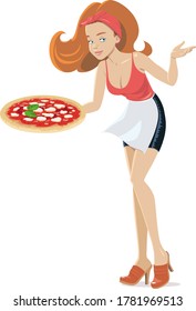 beautiful girl with the big pizza