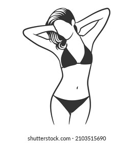 Beautiful girl in bikini black   white drawing  Beautiful curvy woman body line art illustration