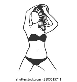 Beautiful girl in bikini black   white drawing  Beautiful curvy woman body line art illustration