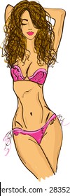 beautiful girl in bikini, vector on  white background 