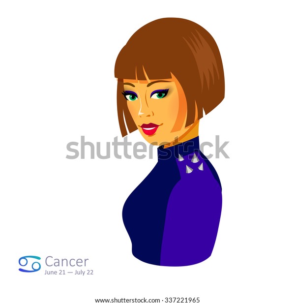 Beautiful Girl Bob Haircut Cancer Sign Stock Vektorgrafik
