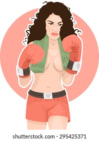 beautiful girl in boxing gloves and shorts