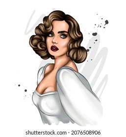 Beautiful girl with a braid. Vector illustration for a postcard or poster, print on clothes.