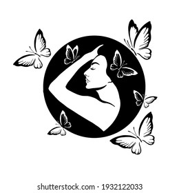 A beautiful girl with butterflies. A logo of beauty. Vector illustration