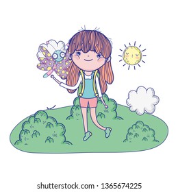 beautiful girl with butterfly in the landscape