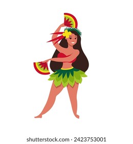 Beautiful girl at the carnival. Flat cartoon vector illustration. Festive dance. Character.
