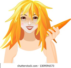 Beautiful girl with carrots in hand