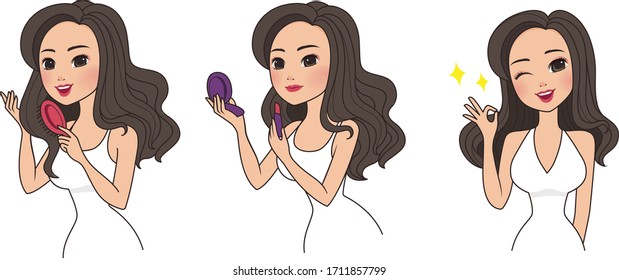  beautiful girl cartoon.Vector illustration set.