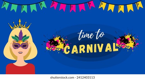 Beautiful girl celebrating carnival wearing a mask. time to carnival vector illustration design.  svg