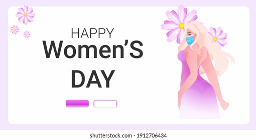 beautiful girl celebrating international womens day 8 march holiday celebration concept portrait horizontal vector illustration
