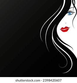 Beautiful girl with chic black curls of hair. Design for elephant beauty and hair salon