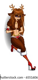 Beautiful girl in Christmas deer costume