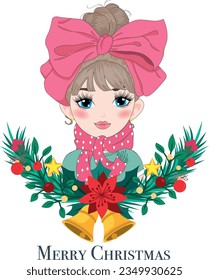 Beautiful girl with Christmas Wreath Vector Illustration