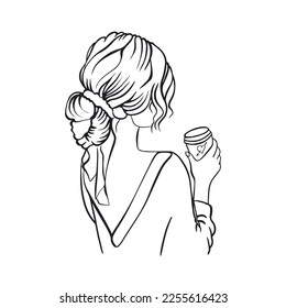 Beautiful girl with coffee. The concept of a hot drink for restaurants and coffee shops. Vector illustration of flat art.