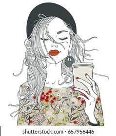 Beautiful Girl With Coffee Cup