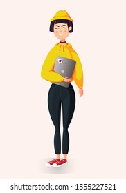 the beautiful girl with a computer