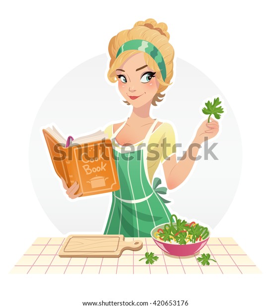 Beautiful Girl Cook Food Cookbook Vector Stock Vector (Royalty Free ...