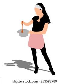 Beautiful girl cooking, vector