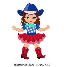 Beautiful girl in a cowboy costume in a red-blue color scheme.