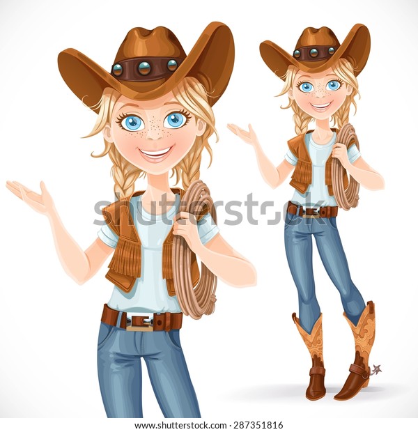 Beautiful Girl Cowboy Hat Lasso Says Stock Vector (Royalty Free ...