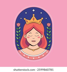 Beautiful girl with crown and flowers